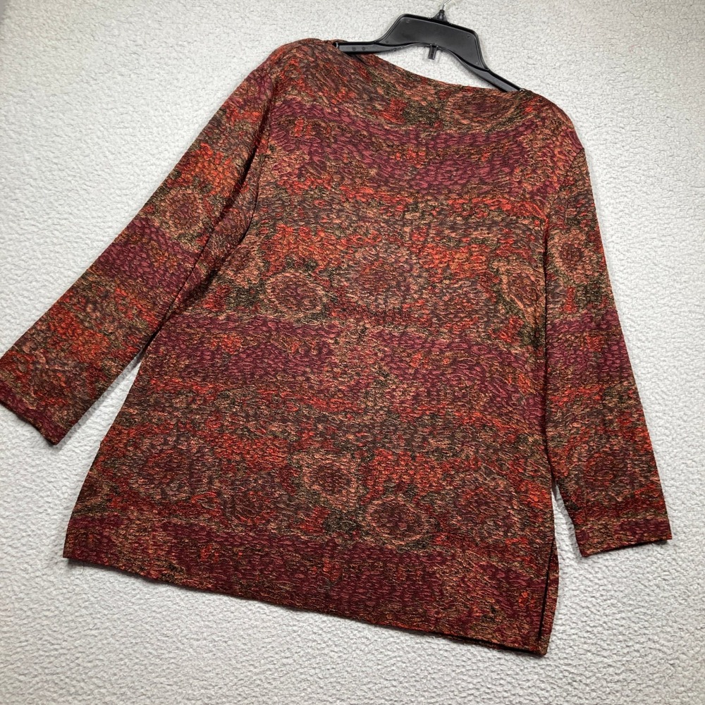 Coldwater‎ Creek Tunic Top Women XL Rust Copper Metallic Jacquard Boat Neck
